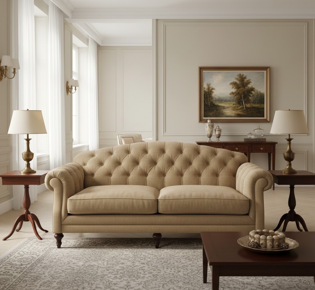 Klassieke bank in warme beige tinten